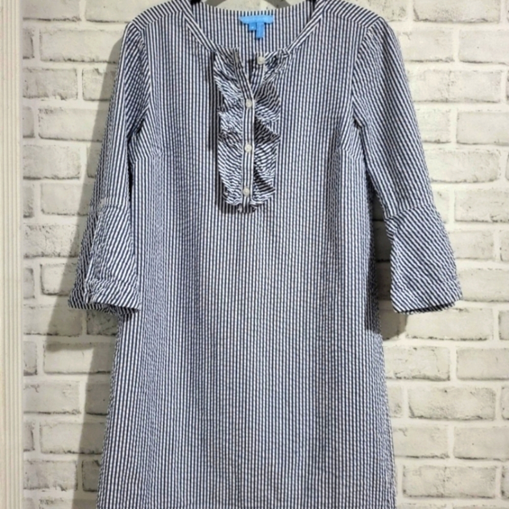 Draper James Seer Sucker Ruffle Shift Dress